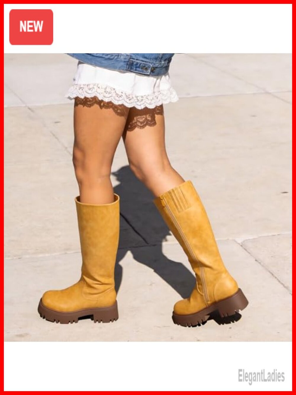 Knee-High Platform Chunky Boots Faux Leather Side Zip Women's - Picture 3 of 6